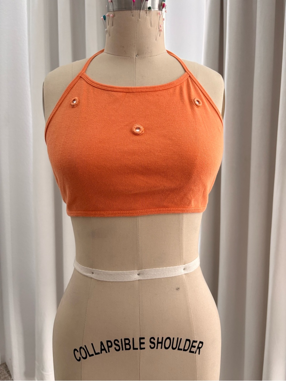 Orange Halter Crop Top with Button Detail